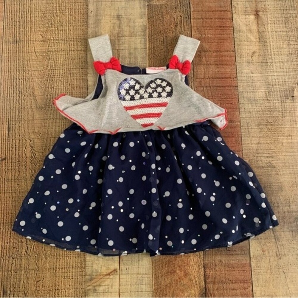 Little lass girls American flag patriotic tank top with swing top ruffle -24M
